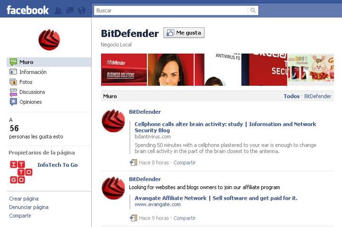 página de facebook de bitdefender