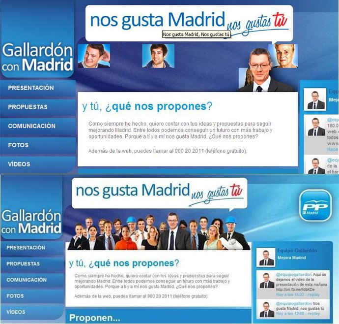 Dos imágenes de la web de Gallardón 