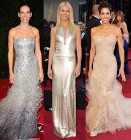 Las actrices Hilary Swank, Gwyneth Paltrow y Halle Berry en la alfombra roja de 