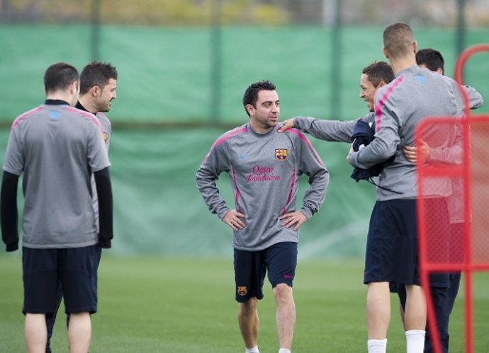 Xavi, en un entrenamiento del FC Barcelona