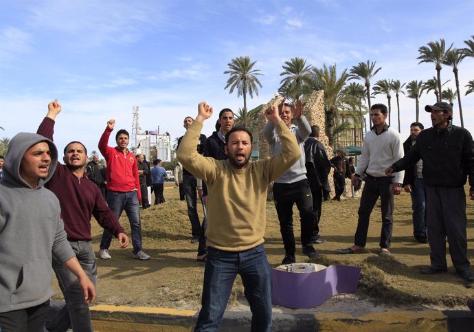 Protesta de rebeldes en Libia