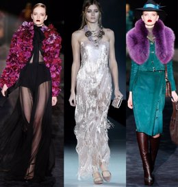 Montaje de modelos desfilando para Giorgio Armani y Gucci en la Semana de la Mod