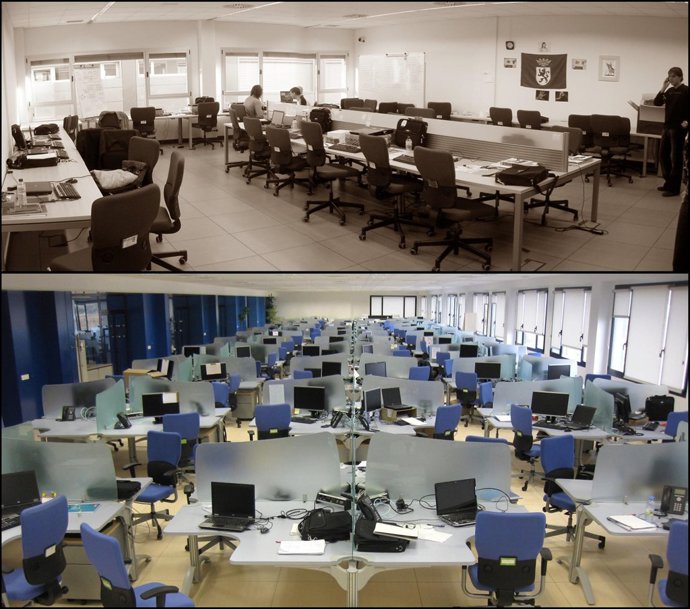 Abajo, imagen del Edificio Zarzuela, nueva sede de HP en León