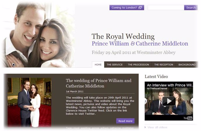 Web oficial del enlace real entre Guillermo de Inglaterra y Kate Middleton.
