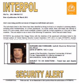 Aviso naranja Interpol contra Gadafi