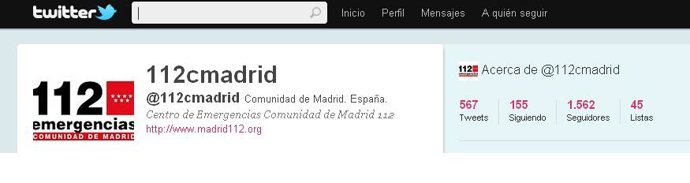 Cuenta de Twitter de Emergencias 112 de Madrid