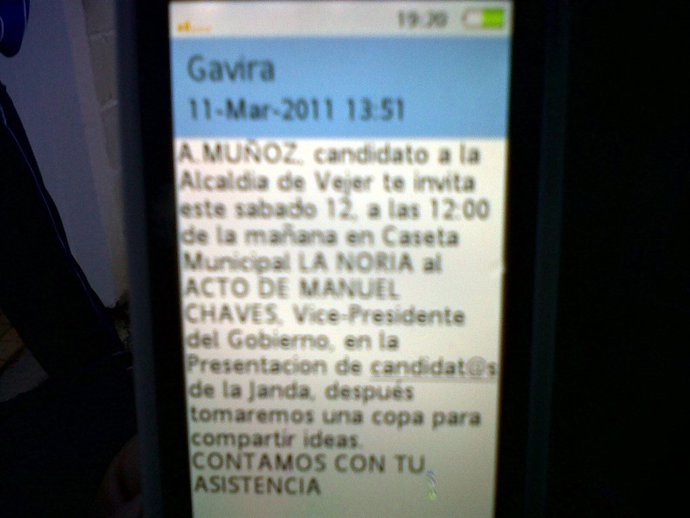 NP SMS MÓVIL AYTO ACTO PSOE CHAVES