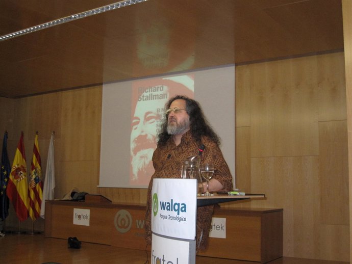 El experto en sofware libre, Richard Stallman durante su intervención en Walqa (