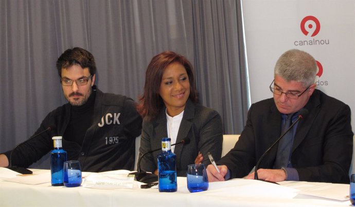 Jordi Ballester, Lola Johnson y José López Jaraba en la rueda de prensa de 'Seny