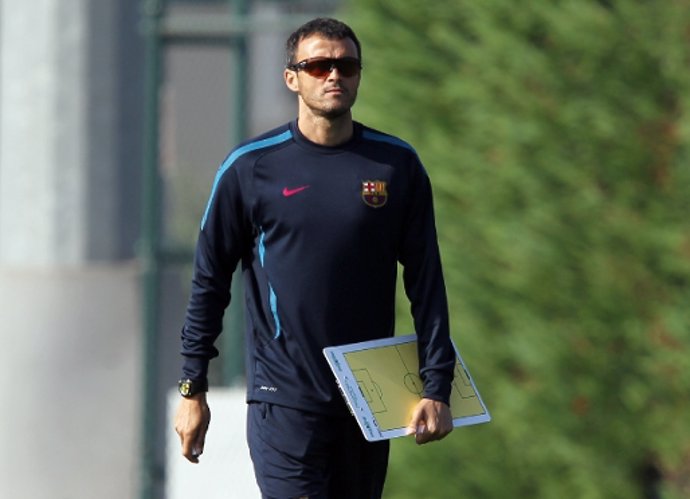 Luis Enrique en un entrenamiento con el FC Barcelona B