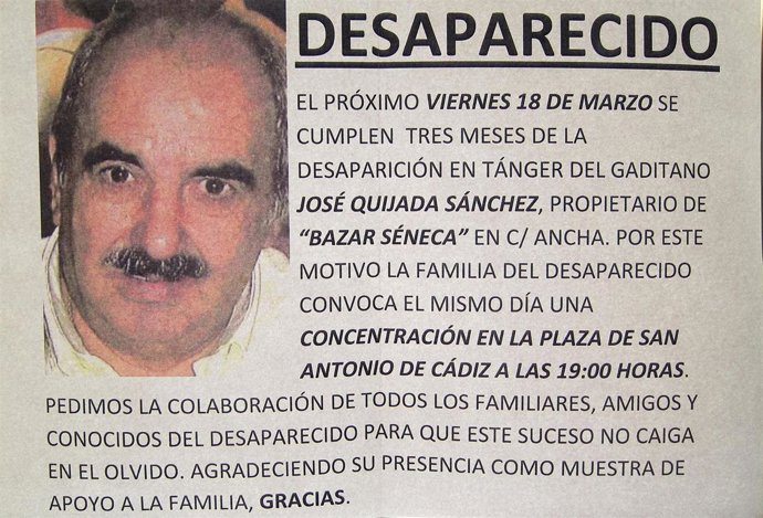 La familia del empresario de Cádiz desaparecido en Tánger convoca una concentrac