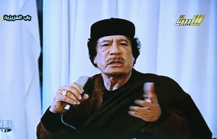 Discurso de Gadafi contra los defensores de la zona de exclusión aérea