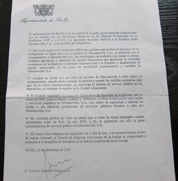 Documento firmado por Monteseirín sobre Mercasevilla.