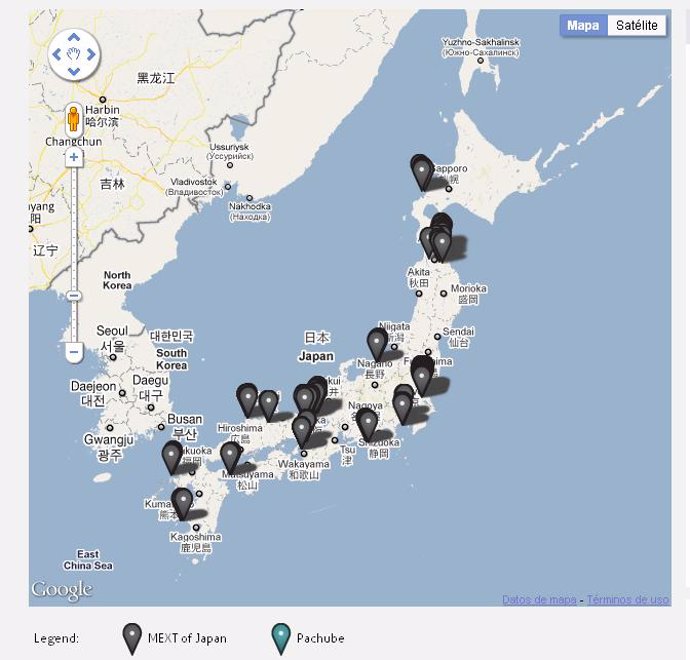 Mapa de la radiación en Japón