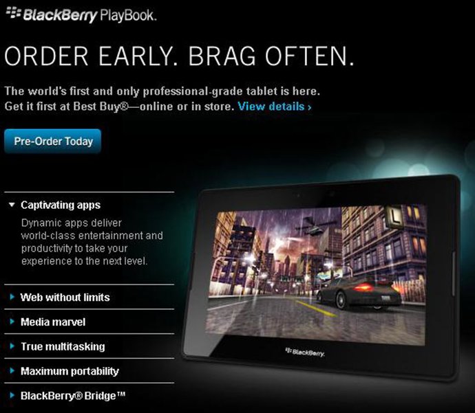 preorden de playbook desde RIM 