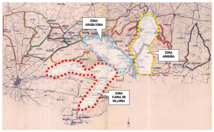Plano de la zona regable de Arabayona