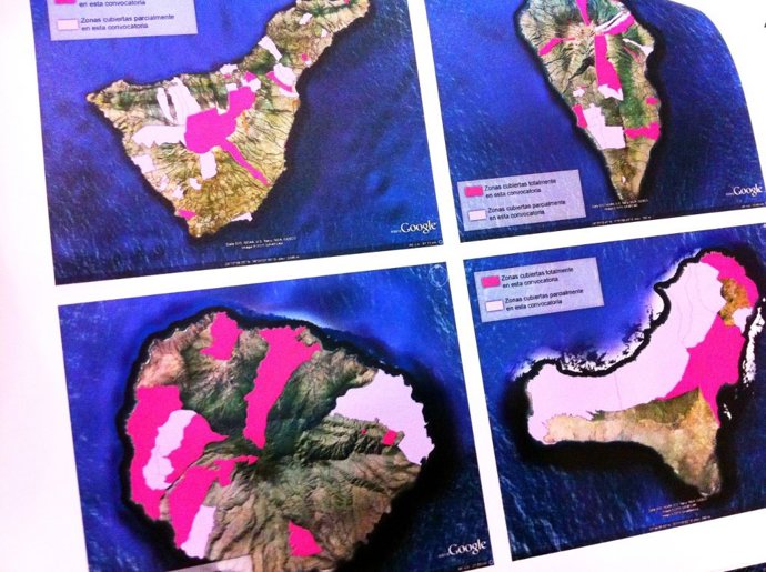 Imagen de las zonas cubiertas en algunas islas por los nuevos proyectos de las o
