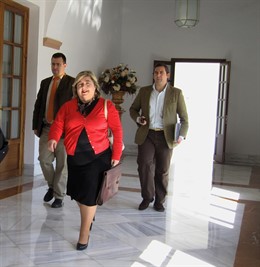 La consejera de Agricultura y Pesca, Clara Aguilera, a su llegada hoy a la comis