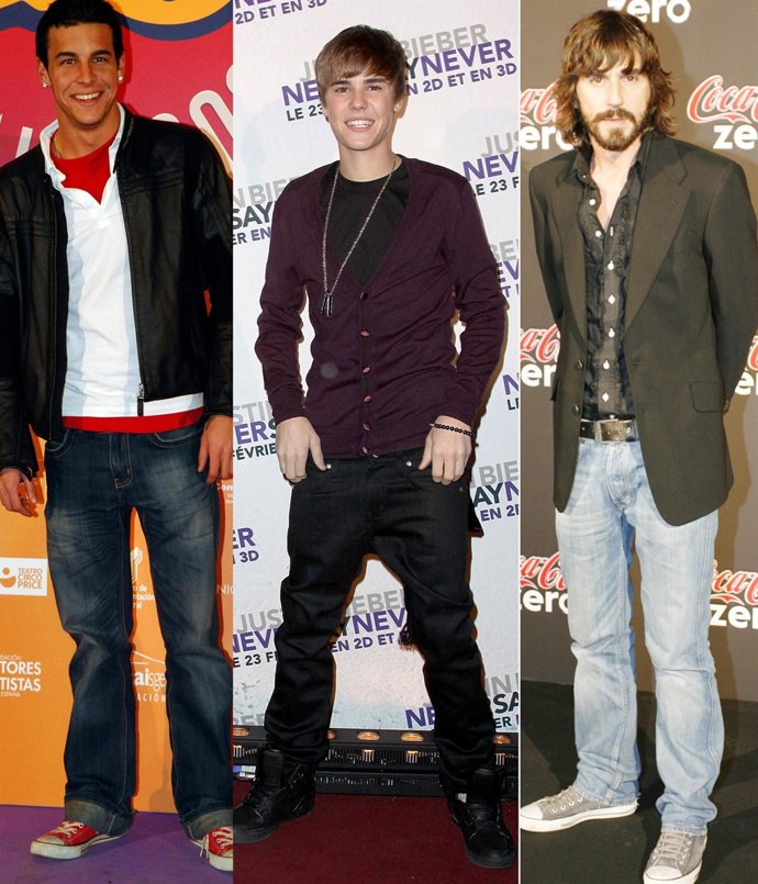 Montaje de actores luciendo pantalones con tiro bajo