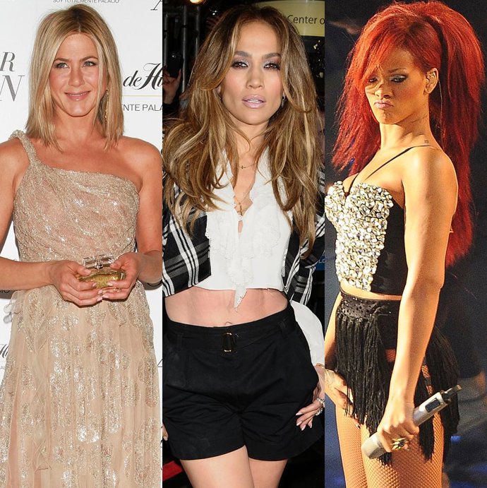 Montaje de Jennifer Aniston, Jennifer Lopez y Rihanna