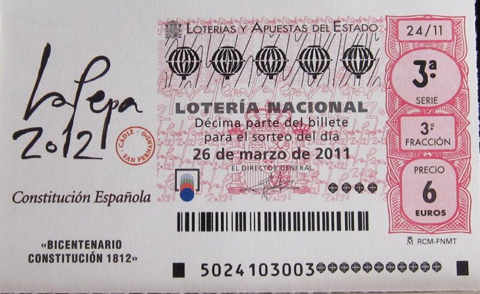 Diseño del décimo del sorteo de la Lotería del 26 de marzo de 2011