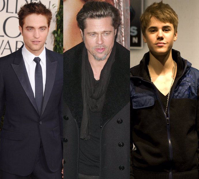 Montaje de Robert Pattinson, Brad Pitt y Justin Bieber