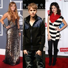 Justin Bieber, Miley Cyrus y Selena Gomez 
