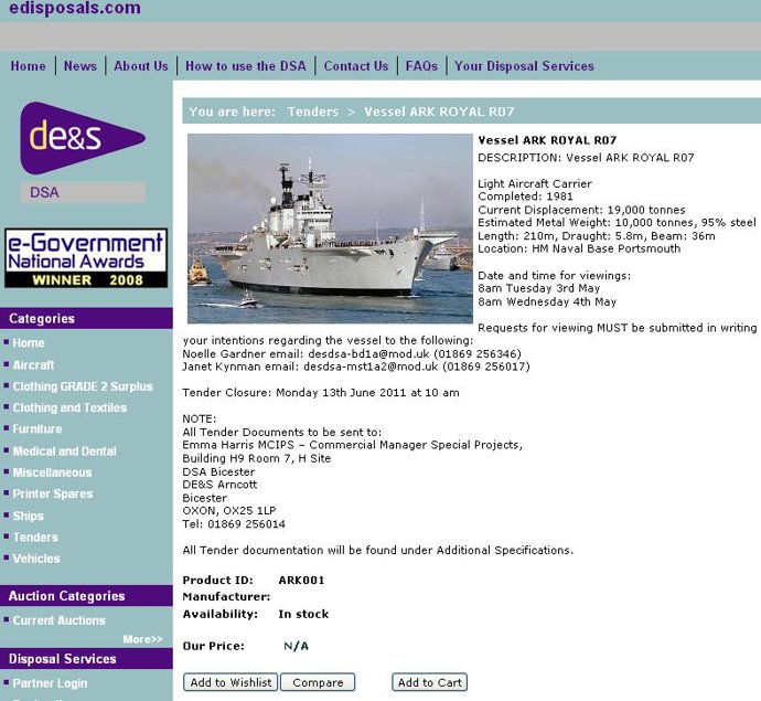 Buque de la armada británica a subasta