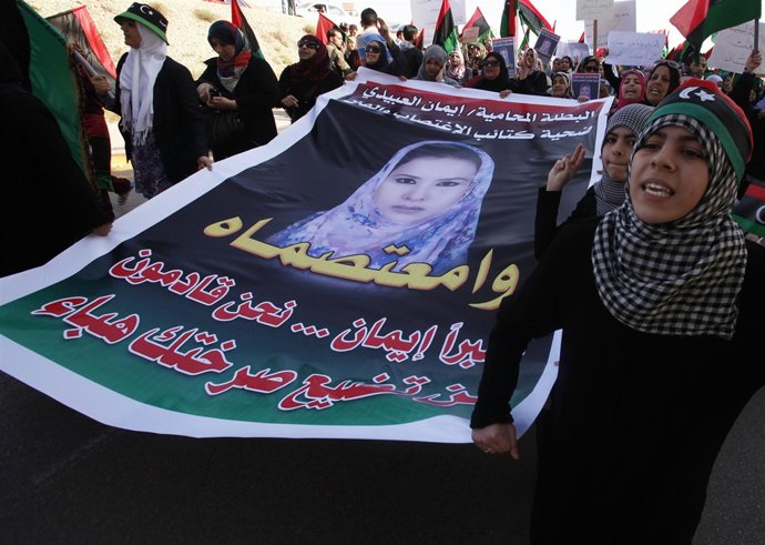 Manifestación a favor de Al Obaidi en Benghazi