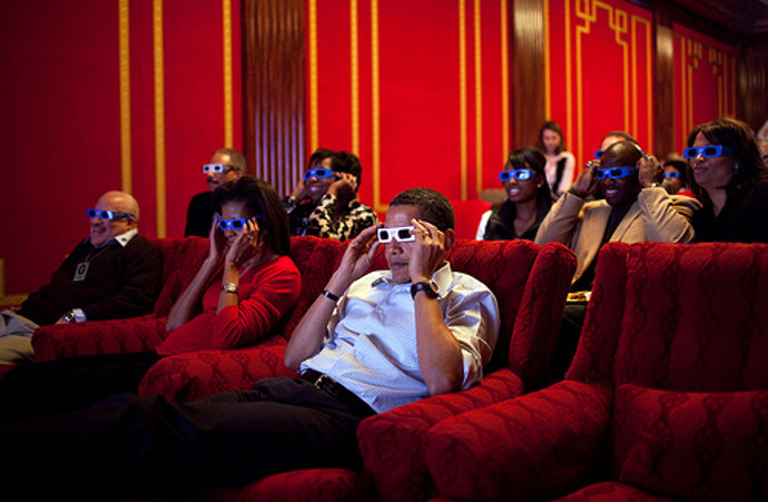 Los Obama prueban el cine 3D