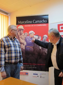 Lorenzo González y Antonio Pino presentan el homenaje a marcelino Camacho.