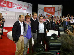 Zapatero en Murcia acompañado por Pedro Saura, Pedro López y Begoña García Reteg