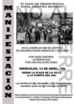 Cartel de la manifestación por el cierre de centros ocupacionales en Madrid