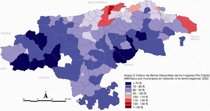 mapa de renta hogares en Cantabria