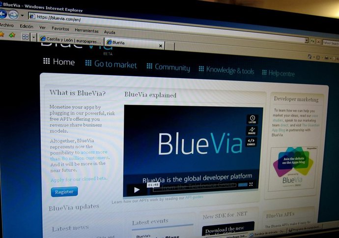 Web de la plataforma 'BlueVia' de Telefónica.