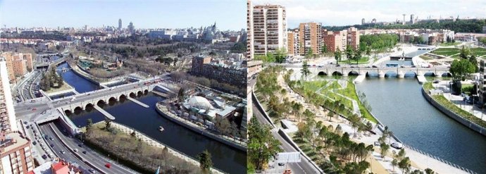 Montaje Del Río Manzanares Antes Y Después De Las Obras