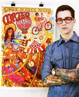 Ricardo Cavolo, Junto Al Cartel Inspirado En 'Corteo' Del Circo Del Sol.