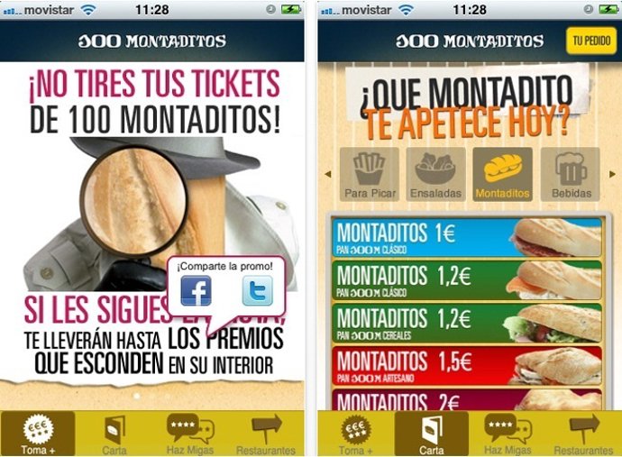 Aplicación Iphone 100 Montaditos