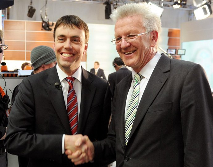 Nils Schmid, candidato de SPD y Winfried Kretschmann, candidato de los Verdes