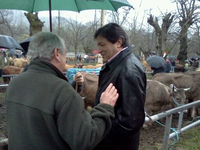 Javier Fernández en la feria de Corao en Cangas de Onís