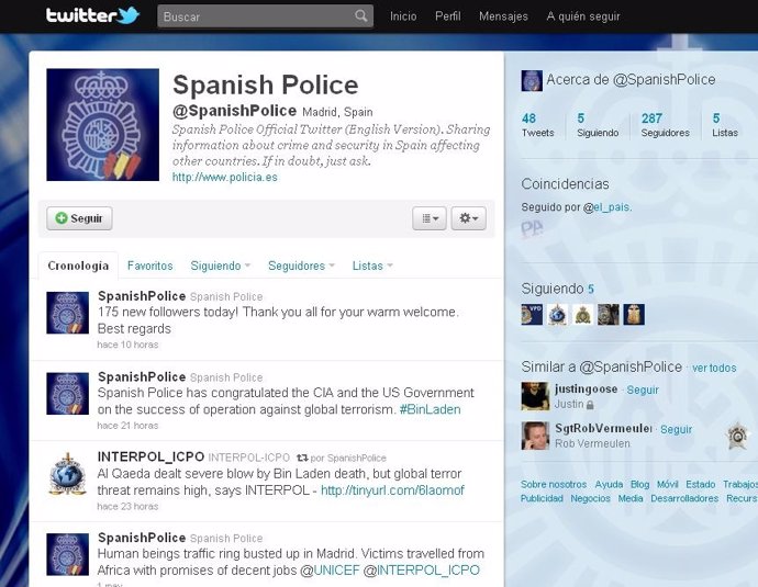 Cuenta En Twitter De La Policía Nacional En Inglés