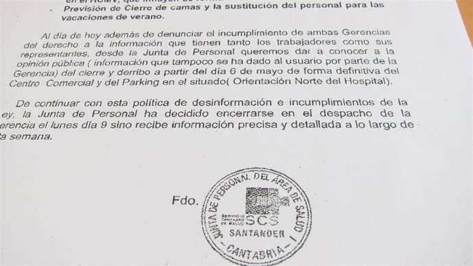 Escrito Junta De Personal Salud