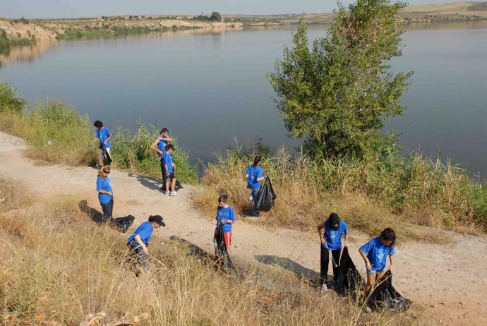 Voluntarios en tareas de limpieza de las márgenes de un río