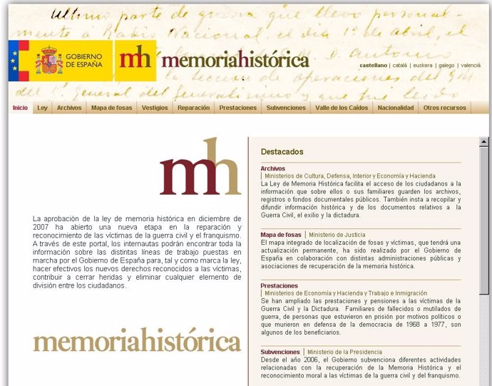 Página Web De La Memoria Histórica Por El Ministerio De Justicia