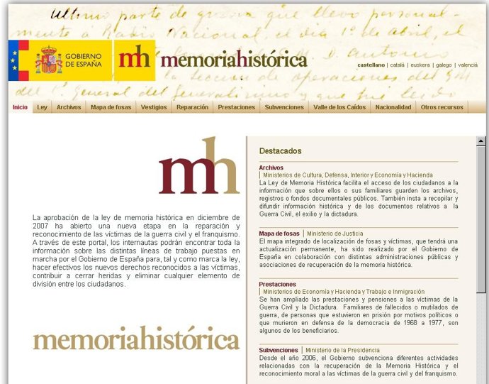 Página Web De La Memoria Histórica Por El Ministerio De Justicia