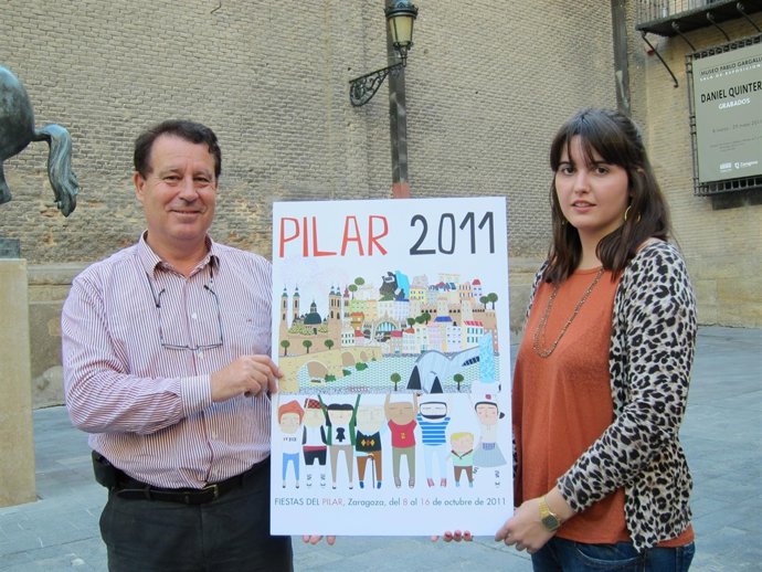Jerónimo Blasco Y La Ganadora Del Concurso Cartel De Las Fiestas Del Pilar 2011