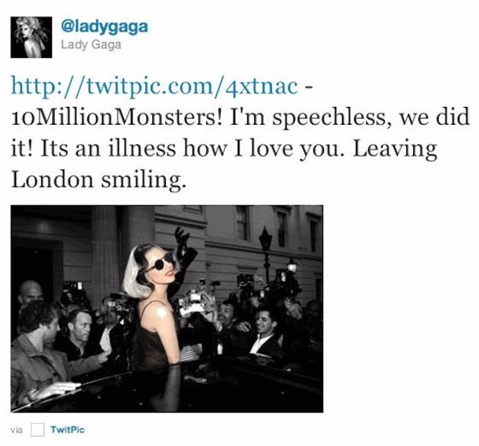 Lady Gaga Alcanza Los 10 Millones De Usuarios En Twitter