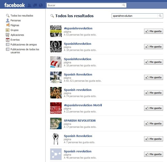 Páginas En Facebook 'Spanishrevolution'