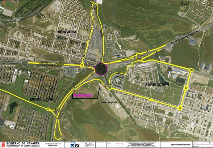 Rotonda De Sarriguren Con Los Desvíos Previstos.