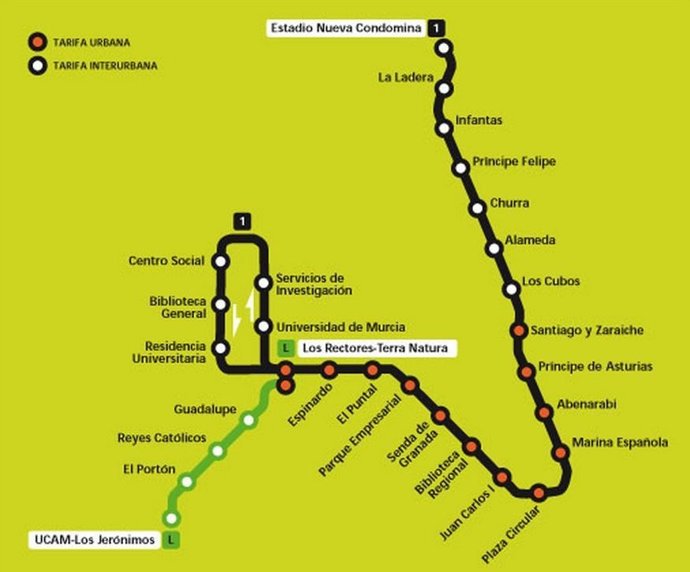 Mapa Del Tranvía De Murcia